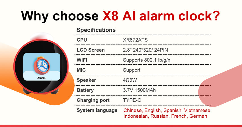 Leedor AI Clock Red - Voice Activated Ai Clock