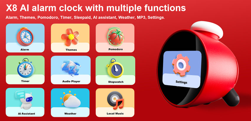 Leedor AI Clock Red - Voice Activated Ai Clock