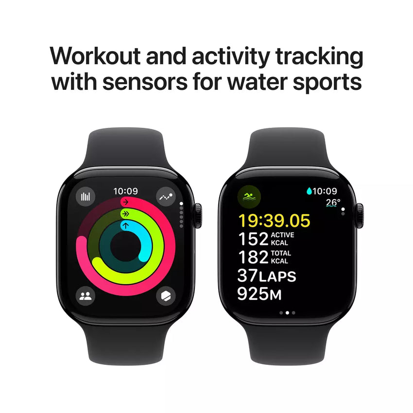 Apple Watch Series 10 GPS + Cellular 42mm Jet Black Aluminium Case with Black Sport Band - S/M