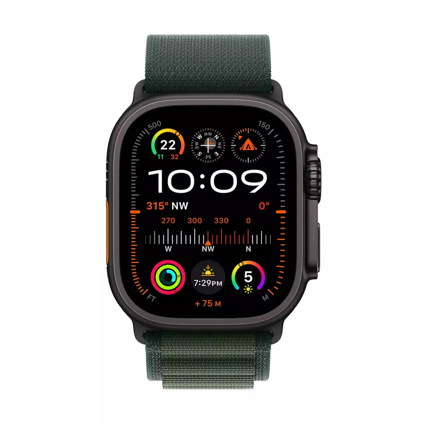 Apple Watch Ultra 2 GPS + Cellular 49mm Black Titanium Case with Dark Green Alpine Loop - Small