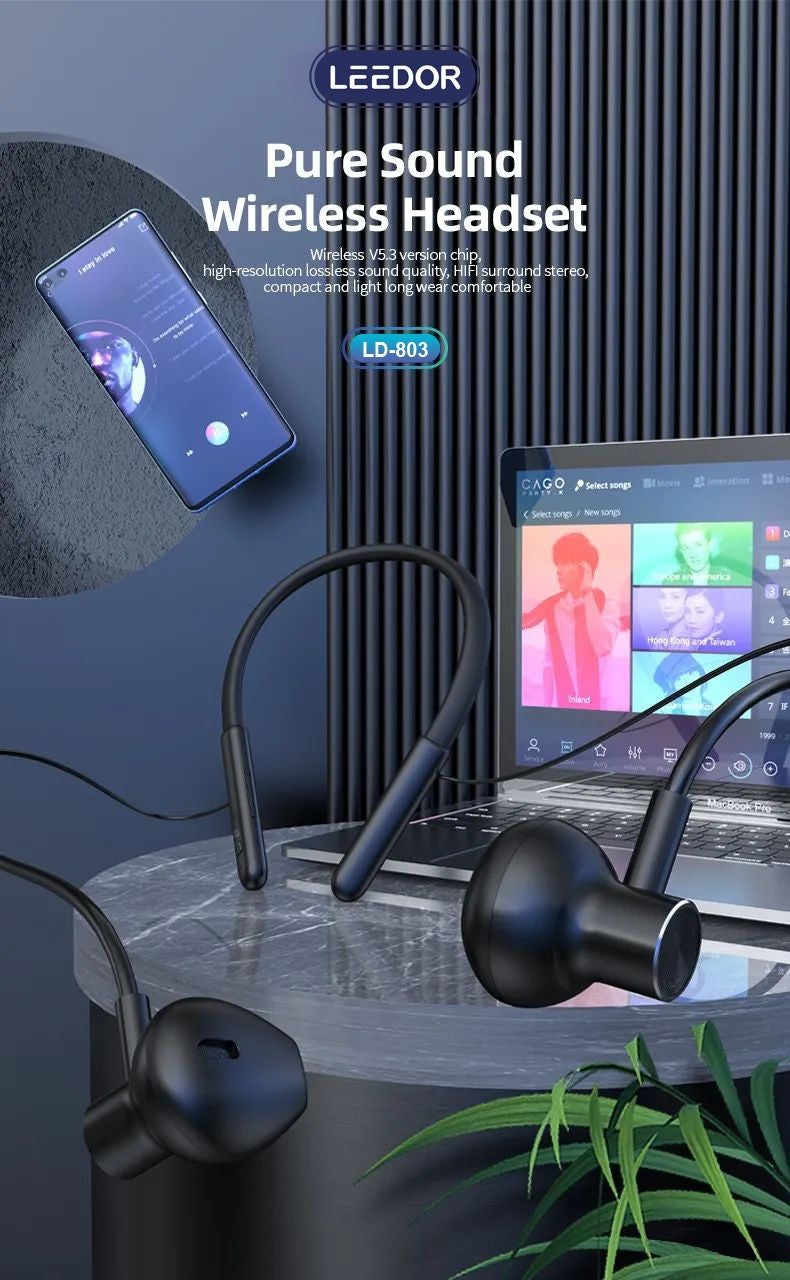LEEDOR Pure Sound Magnetic Wireless BT5.3 Sports Headphones  LD-803