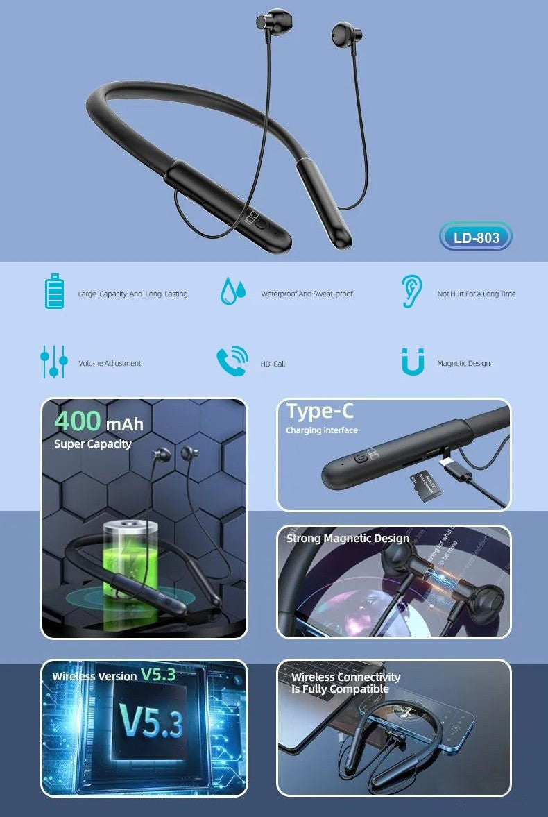 LEEDOR Pure Sound Magnetic Wireless BT5.3 Sports Headphones  LD-803