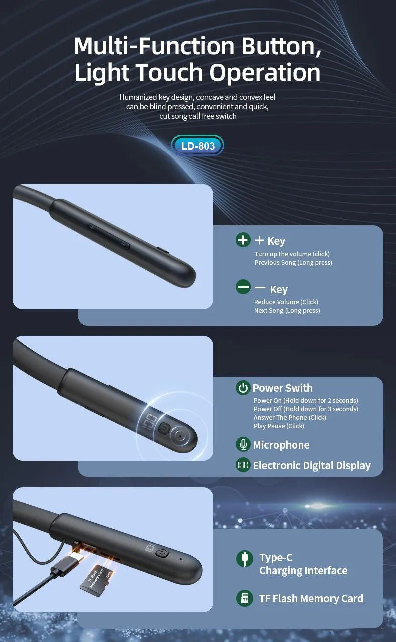 LEEDOR Pure Sound Magnetic Wireless BT5.3 Sports Headphones  LD-803