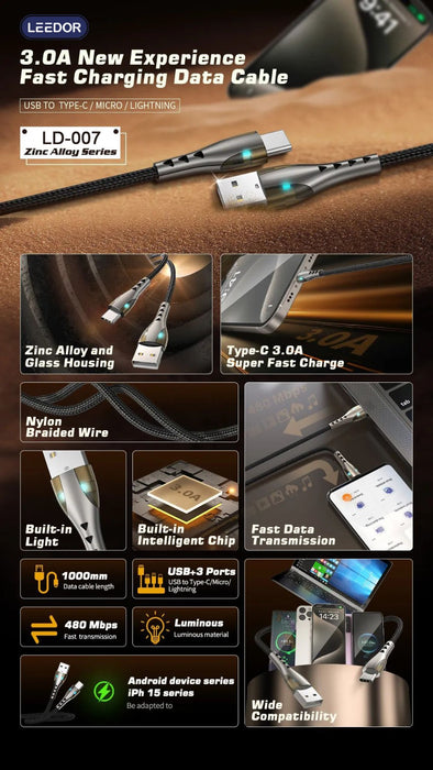 LEEDOR Zinc Alloy Series Fast Charge Data Cable LD-007L