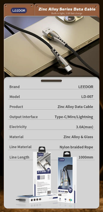 LEEDOR Zinc Alloy Series Fast Charge Data Cable LD-007L