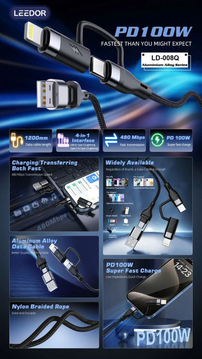 LEEDOR Aluminium Alloy Series Fast Charge Data Cable LD-008Q