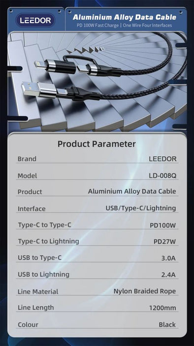 LEEDOR Aluminium Alloy Series Fast Charge Data Cable LD-008Q