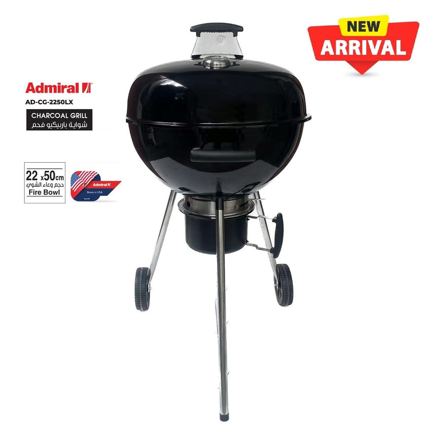 Admiral 22" Charcoal Grill - 22x50cm, Compact Grill for Portable Outdoor Cooking