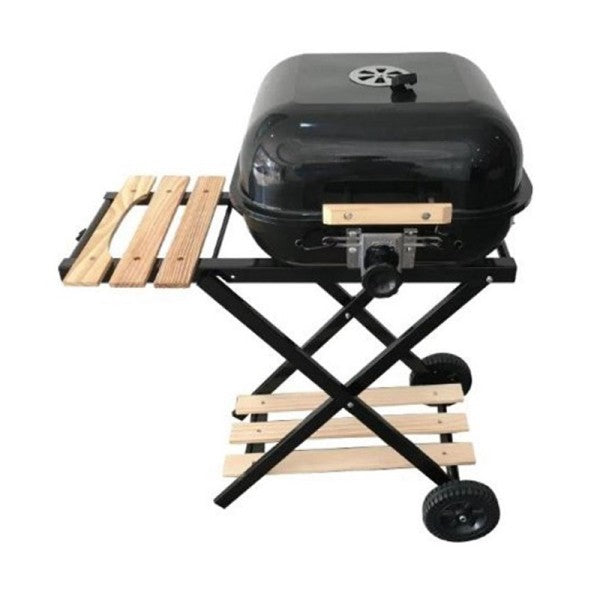 Admiral 18" Charcoal Grill with Side Wood, Portable BBQ Grill for Outdoor Cooking