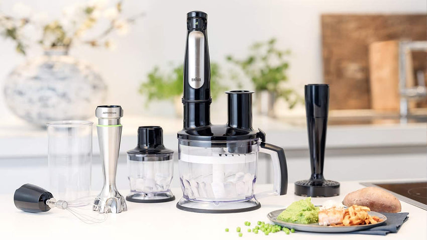 Hand Blender 1000W 600ml Beaker with FP Bowl 1500ml & Whisk ? Versatile Hand Blender Set