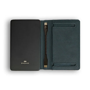 ENGAGE 5000mAh Magnetic Wireless Power Bank & RFID Blocking Wallet Case for iPhone 12-15 Series (Blue) - Portable Charger with MagSafe Compatibility