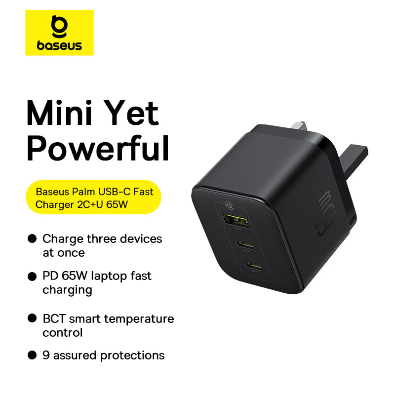 Baseus Palm Fast Charger 2C+U 65W - Cluster Black
(with Baseus Cable USB-C to USB-C 100W)