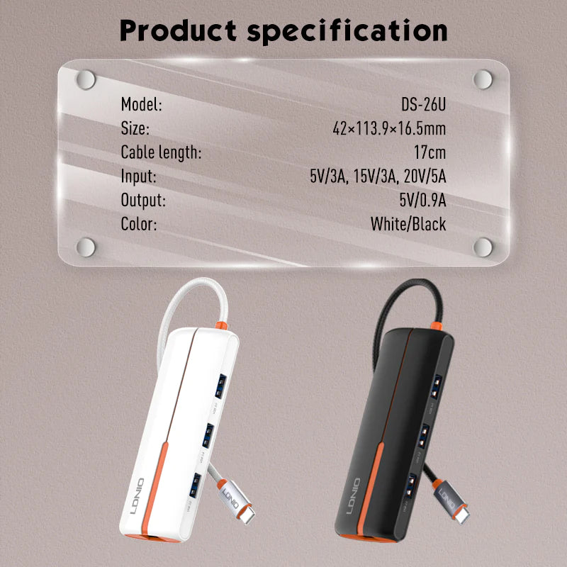 Ldnio 6 In 1 Type-C HUB Adapter White