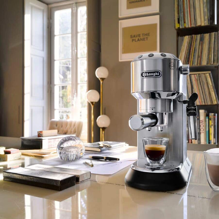 Delonghi Dedica Coffee Machine 1300W 8 Cups Silver Compact Espresso Machine with 15 Bars