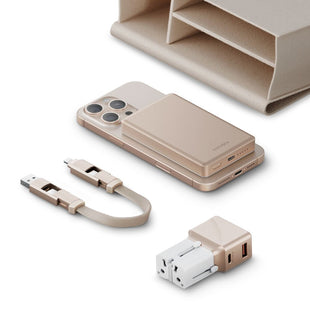 ENERGEA X BAZIC TRAVEL KIT, TRAVELWORLD ADAPTER 25 (GOLD) + ALUPAC 10K (GOLD) + ALUCABLE 15CM (GOLD) + BEIGE POUCH