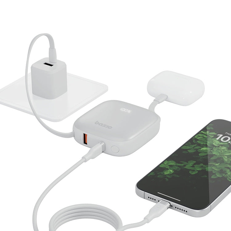 BAZIC GOPOWER FUSION, 3IN1 10000MAH POWERBANK WITH BUILT-IN USB-C AND LIGHTNING CABLE - VANILLA