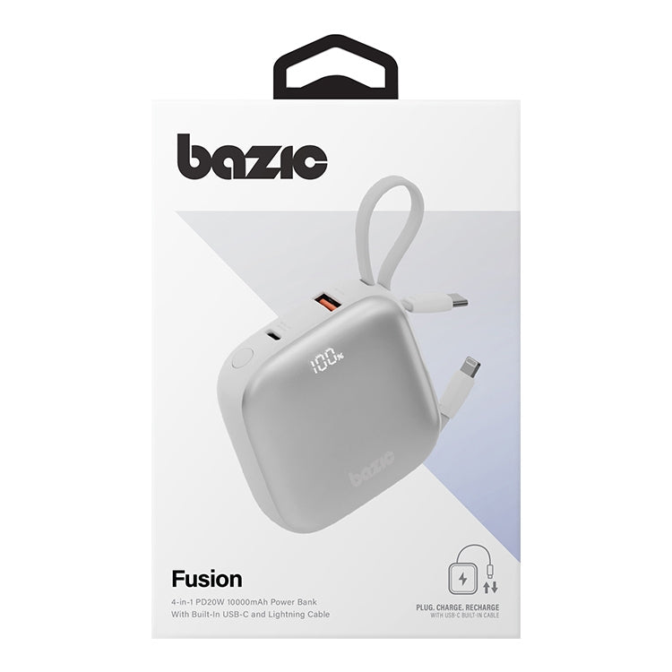 BAZIC GOPOWER FUSION, 3IN1 10000MAH POWERBANK WITH BUILT-IN USB-C AND LIGHTNING CABLE - VANILLA