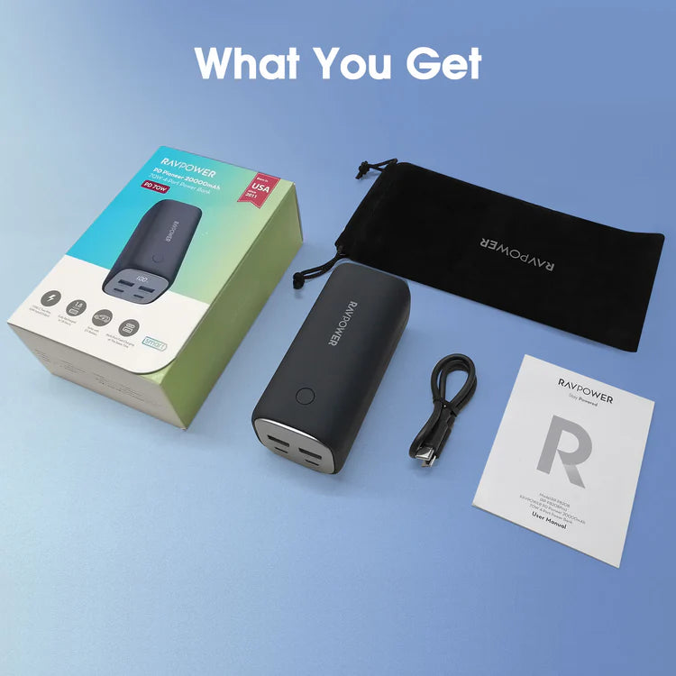Ravpower RP-PB208Pro 20000mAh GaN PD65W 4-Port Portable Charger  Offline Black