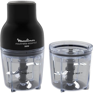 MOULINEX 300W Electric Food Chopper, 0.4L/400ML Mini Food Processor with 4 Stainless Steel Blades & Bowl Attachment, for Chopping, Grinding, Slicing (Model DJ520827)
