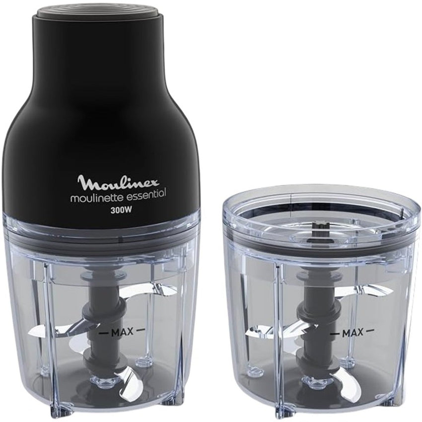 MOULINEX 300W Electric Food Chopper, 0.4L/400ML Mini Food Processor with 4 Stainless Steel Blades & Bowl Attachment, for Chopping, Grinding, Slicing (Model DJ520827)