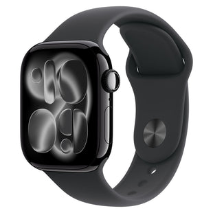 ساعة Apple Watch Series 11 GPS + Cellular 46 مم هيكل من الألومنيوم باللون الأسود الفاحم مع سوار رياضي أسود - S/M