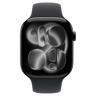 ساعة Apple Watch Series 11 GPS + Cellular 46 مم هيكل من الألومنيوم باللون الأسود الفاحم مع سوار رياضي أسود - S/M