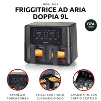 Ariete Dual Air Fryer 9L 2400W Black High-Power Cooking with Dual Capacity