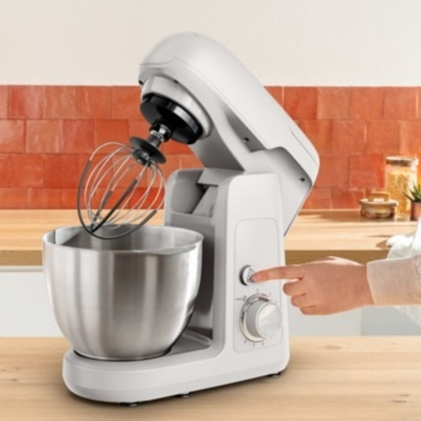 MOULINEX QA521B27 8-Speed Stand Mixer - 1100W Heavy-Duty Kitchen Machine with 4 Attachments (Dough Hook, Beater, Whisk)