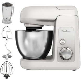MOULINEX QA521B27 8-Speed Stand Mixer - 1100W Heavy-Duty Kitchen Machine with 4 Attachments (Dough Hook, Beater, Whisk)