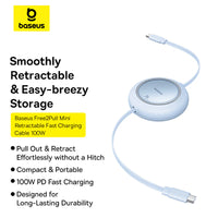 Baseus Free2Pull Mini Retractable Cable USB-C to USB-C 100W 1.5m - Galaxy Blue