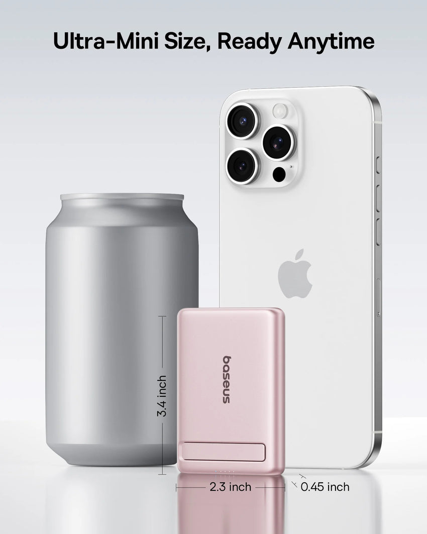 Baseus PicoGo AM31 Qi2 Ultra-Mini Magnetic Power Bank with Kickstand 5000mAh 20W - Nebula Pink