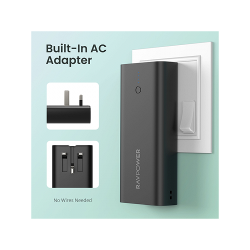 Ravpower RP-RP243 10000mAh 20W 3-Ports With Power Bank UK Plug black