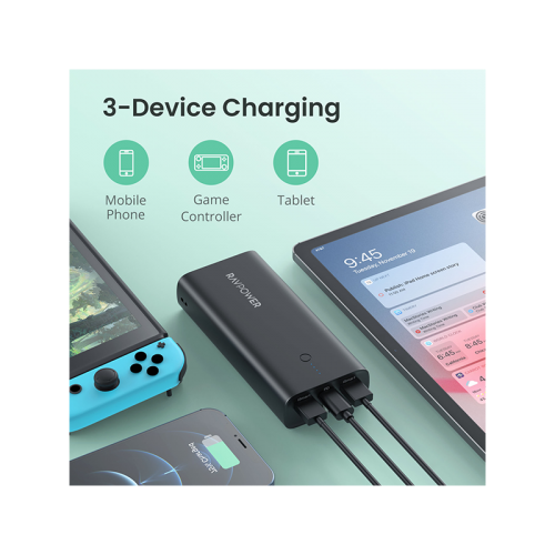 Ravpower RP-RP243 10000mAh 20W 3-Ports With Power Bank UK Plug black