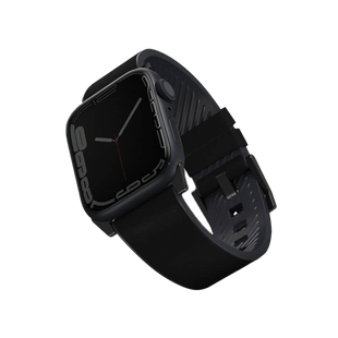 UNIQ STRADEN WATERPROOF LEATHER HYBRID APPLE WATCH STRAP 45/44/42MM MIDNIGHT (BLACK)