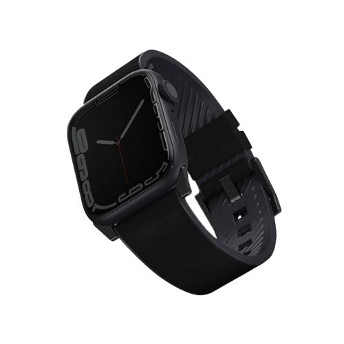 UNIQ STRADEN WATERPROOF LEATHER HYBRID APPLE WATCH STRAP 45/44/42MM MIDNIGHT (BLACK)