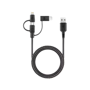 ENERGEA NYLOFLEX 3-IN-1 MICROUSB + LIGHTNING MFI (C89) + USB-C  CHARGE & SYNC CABLE, 1.5M BLACK