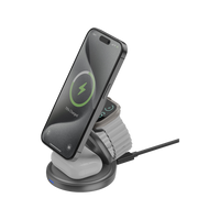 BAZIC GOMAG GYRE, 360 ROTATING BASE 3 IN 1 WIRELESS CHARGER WITH APPLE WATCH AND AIRPODS CHARGING - GUNMETAL