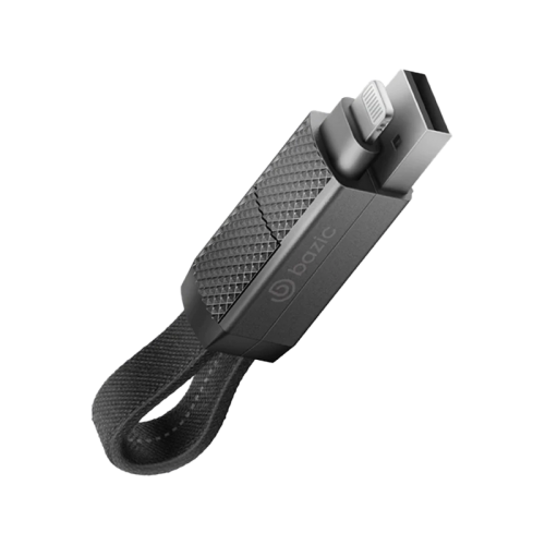 BAZIC GOCHARGE ALUCABLE, 4 IN 1 ALUMINIUM CHARGING CABLE WITH USB A/C INPUT AND USB C/LIGHTNING OUTPUT. PD FAST CHARGE 15CM - BLACK