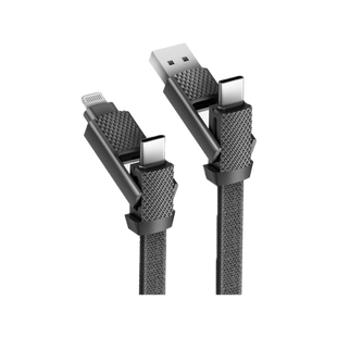 BAZIC GOCHARGE ALUCABLE, 4 IN 1 ALUMINIUM CHARGING CABLE WITH USB A/C INPUT AND USB C/LIGHTNING OUTPUT. PD FAST CHARGE 15CM - BLACK