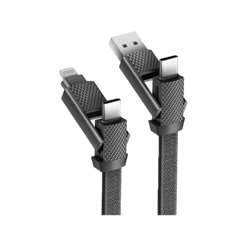 BAZIC GOCHARGE ALUCABLE, 4 IN 1 ALUMINIUM CHARGING CABLE WITH USB A/C INPUT AND USB C/LIGHTNING OUTPUT. PD FAST CHARGE 15CM - BLACK