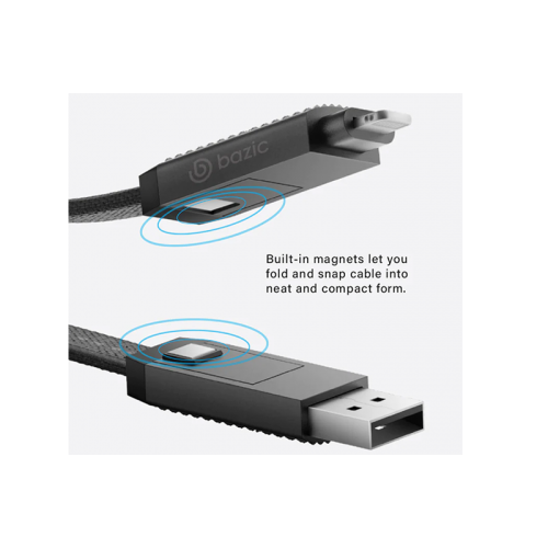 BAZIC GOCHARGE ALUCABLE, 4 IN 1 ALUMINIUM CHARGING CABLE WITH USB A/C INPUT AND USB C/LIGHTNING OUTPUT. PD FAST CHARGE 15CM - BLACK