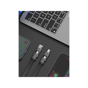 BAZIC GOCHARGE ALUCABLE, 4 IN 1 ALUMINIUM CHARGING CABLE WITH USB A/C INPUT AND USB C/LIGHTNING OUTPUT. PD FAST CHARGE 15CM - BLACK