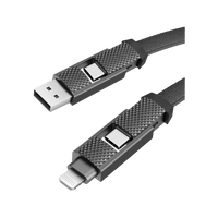 BAZIC GOCHARGE ALUCABLE, 4 IN 1 ALUMINIUM CHARGING CABLE WITH USB A/C INPUT AND USB C/LIGHTNING OUTPUT. PD FAST CHARGE 1M - BLACK