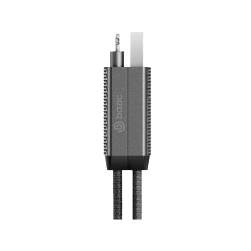 BAZIC GOCHARGE ALUCABLE, 4 IN 1 ALUMINIUM CHARGING CABLE WITH USB A/C INPUT AND USB C/LIGHTNING OUTPUT. PD FAST CHARGE 1M - BLACK