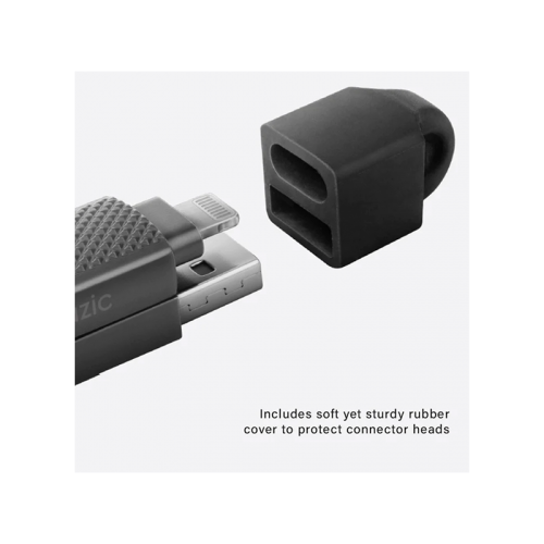 BAZIC GOCHARGE ALUCABLE, 4 IN 1 ALUMINIUM CHARGING CABLE WITH USB A/C INPUT AND USB C/LIGHTNING OUTPUT. PD FAST CHARGE 1M - BLACK