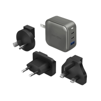 ENERGEA TRAVELWORLD GAN66, 2C1A PD/PPS/QC3.0 WALL CHARGER,66W (US+UK+EU+AU) - GUN EOL