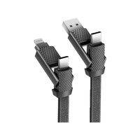 BAZIC GOCHARGE ALUCABLE, 4 IN 1 ALUMINIUM CHARGING CABLE WITH USB A/C INPUT AND USB C/LIGHTNING OUTPUT. PD FAST CHARGE 1M - BLACK