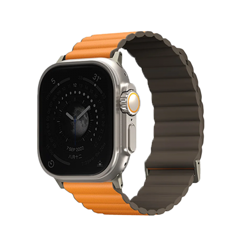UNIQ REVIX PREMIUM EDITION REVERSIBLE MAGNETIC APPLE WATCH STRAP 49/45/44/42MM - SAFFRON (SAFFRON ORANGE/KHAKI)