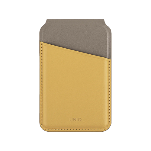 UNIQ LYDEN DS RFID-BLOCKING MAGNETIC CARD HOLDER WITH STAND - CANARY (CANARY YELLOW/FLINT GREY)