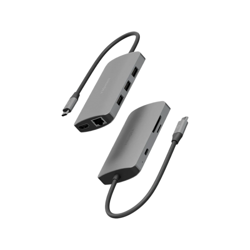 ENERGEA ALUHUB HD PRO 2 , 8 IN 1  ALUMINIUM ALLOY CHARGING HUB - GUNMETAL